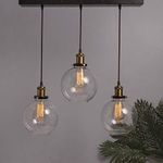 Homesake®3-Lights Linear Cluster Chandelier Modern Glass Globe Hanging Light, Antique Gold Socket, E27 Holder, Kitchen Island Ceiling Light Urban Retro, LED/Filament Bulb