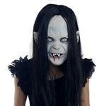 Halloween Scary Mask with Hair Realistic Devil Ghost Mask with Bloody Teeth Horror Mask Creepy Evil Cosplay Party Props Zombie Masks for Adults Latex Full Head Mask for Halloween Carnival