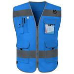 TCCFCCT Hi Vis Vest 9 Pockets High Visibility Reflective Safety Vest for Men Women, Safety Construction Vest with Reflective Strips, Meets ANSI/ISEA Standards, (CA-Blue Medium)