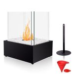 BRIAN & DANY Square Tabletop Bio Ethanol Fireplace with Pebbles and Fire Killer