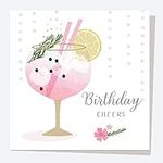 Birthday Card - Drinks - Pink Gin. For Female Adult, Birthday Card for Her, Alcohol, Foliage, Unisex, Party, Fun, Friends, Celebration, Premium. Card with Envelope. (4201)