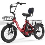 ESKUTE E Trike Electric Bike, Peak 1200W Brushless Motor Folding Trike 18X3.0 Fat Tire Ebike, 624Wh Removable Battery, Step-Thru 3 Wheel Electric Bicycle, 18MPH+ Tricycle for Adults, Red