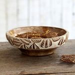 Paper High Antique White Leaf Design Mango Wood Fruit Bowl - Fair Trade - Hand Carved - Sustainable Wooden Bowls - Decorative and Functional - Kitchenware