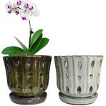 Grdthzey Orchid Pots 4.7Inch Ceramic Orchid Pots with Holes Set of 2 (mossgreen+White)