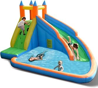HONEY JOY Inflatable Water Slide Bouncer, Children Wet & Dry Bounce House with Climbing Wall, Long Slide, Splash Pool, Inflatable Water Park w/Oxford Carry Bag, Repairing Kit, Stakes (Without Blower)