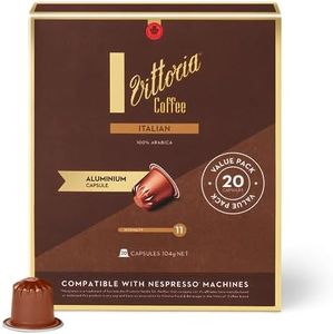 Vittoria Coffee Italian 100% Arabica Nespresso Compatible Aluminium Capsules. Best Served as Espresso or with Milk - 20 Pack Pods