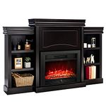 Tangkula 70" Mantel Fireplace, 750W/1500W Electric Fireplace w/Mantel & Built-in Bookshelves, 26-Inch Electric Fireplace w/Remote Control, 1-8H Timer, Adjustable Flame Brightness & Color