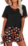 Ekouaer Women Pajama Set Casual Short Set Helloween Pumpkin Print XX-Large