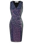 GRACE KARIN Women Mini Bodycon Wrapped Banquet Prom Dress Sequined Sleeveless Sexy V-Neck Dress Symphony Purple on Black Background L