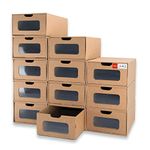 WallQmer Shoes Box, 12 Pack, Big Size(13.8 x 9.3 x 5.3in), Waterproof Cardboard, Heavy Duty, Stackable, Stable Storage Boxes, with Marking Labels, Transparent Window