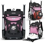 Baseball Bag for Adult and Youth, Girls Softball Bag Large Capacity Bat Bag with Shoe Compartment and Fence Hook for TBall Bat & Equipment, Waterproof Baseball Backpack for Helmet, Gloves-Pink