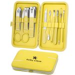 Manicure Set 10pcs Professional Nail Clippers Kit Pedicure Care Tools-Stainless Steel Grooming Tools for Travel (Yellow)