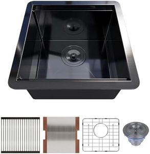 Davivy 15 Inch Black Kitchen Sink, 15x15 Inch Single Bowl Undermount Bar Sink with Single Track, Black Stainless Steel Prep Sink with Multiple Accessories