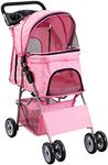 VIVO Pink 4 Wheel Pet Stroller for Cat, Dog and More, Foldable Carrier Strolling Cart, STROLR-V001N