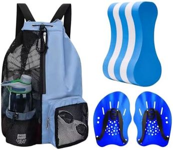 4 Pcs Swim Training Set, Pull Buoy & 2 Adjustable Strap Hand Paddles with Large Mesh Backpack, Lightweight Durable Adult Swim Training Equipment Kit for Individual & Team Workouts
