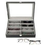 DASBET 8 Slots Sunglasses Eyeglasses Storage Box Sunglasses Organizer Case for Women Men Leatherette Eyeglasses Display Case with Lock Black Eyewear Organizer Storage Box