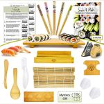 GROW YOUR PANTRY Bamboo Sushi Making Kit for Beginners: Sushi Kit with Maki Maker, Sushi Mat, Sushi Mould, Sushi Plate, Rice Molds, Chopsticks, Rice Spoon, and More