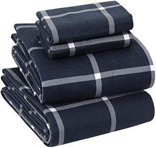 Sleepdown 100% Cotton Flannel Sheets King Size - Super Soft, Heavyweight, Double Brushed, Anti-Pill Flannel Bed Sheets King Size, 16" Deep Pocket King Fitted Sheet X2 Side Pockets (King, Navy Checks)