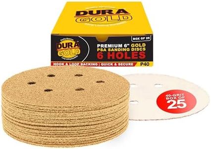 Dura-Gold Premium 40 Grit 6" Gold Sandpaper Discs, 6 Hole Pattern Dustless, Box of 25 - Hook & Loop Backing for DA Sander, Finishing Coarse Sanding Abrasive Automotive Paint, Woodworking Wood, Metal