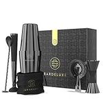 BarDeluxe® Boston Shaker Set 5 Pieces, Bartender Set, Cocktail Mix Set - 750 ml Cocktail Shaker Boston, Cocktail Accessories - Luxury Gift Set, Bag & Recipe Book (Black)