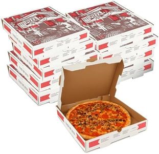 MT Products White-Red Cardboard Pizza Boxes 10" x 10" x 1.75" - Depth B-Flute Corrugated Pizza Box - Pack of 50