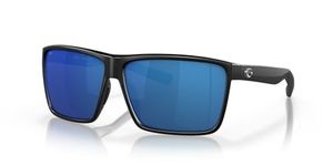 Costa Del Mar Men's Rincon Fishing and Watersports Rectangular Sunglasses, Matte Black/Blue Mirrored Polarized-580p