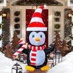 SEASONBLOW 4 Ft LED Light Up Inflatable Christmas Penguin with Scarf & Candy Decoration for Yard Lawn Garden Home Party Indoor Outdoor Holiday Xmas Decor