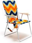 SunnyFeel Lightweight Folding Beach Chair - Heavy-Duty 300lb Capacity with Cup Holders & Retro Design for Adults, Portable Lawn Chair, Foldable Camping Chair for Outdoor Relaxation (Orange Wave)