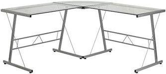 Flash Furniture Glass L-Shape Computer Desk with Silver Frame Finish