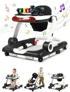 Music and Lights Baby Walker with Wheels, 6 in 1 Baby Activity Center w/Ergonomic backrest Design, Baby Walkers for Boys w/Foot Pads, Music Bouncer Walkers for Boys Girls Babies 6-18 Months, Black