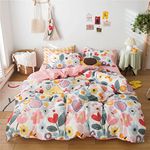 HighBuy Kids Girl Queen Duvet Cover Floral Bedding Queen Pink Lightweight Cotton Bedding Sets 3 pcs Girls Flowers Duvet Cover Set Queen with Zipper Ties Reversible Queen Bedding Set