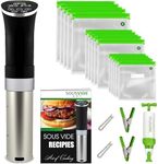 Sous Vide Cooker Immersion Circulator - Sous Vide Starter Kit - Sous Vide Pod 1000W, 15 Bags, Pump, Clips, Cookbook