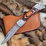 Handmade Damascus Folding Knife Hun