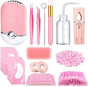 Eyelash Extension Supply Eyelash Extension Kit with USB Air Conditioning Blower Nano Facial Mister Silicone Pad Tweezers Eye Gel Pad Mini Brush Wash Bottle Mascara Brush Glue Ring (Pink)