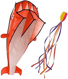 IMAGE Large 3D Orange Dolphin Kite for Adult, 82.67in*10.62in Frameless Soft Parafoil Giant Kite Easy to Fly Beginners and Perfect for The Beach