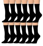 Tipi Toe Women's 12 Pairs Lightweight Plain Black Soft Solid Socks Size 10-13, PWC14-T1