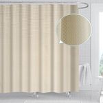 Luxury Textured Fabric Shower Curtain - 260GSM Heavy Pound Waterproof Fabric Shower Curtain for Bathroom with 11x Grommets & Hooks, No Liner Needed, 71”x71”(180x180cm) (Beige)