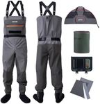 Goture 5-Layer Waterproof Stocking Foot Waders with Bottle Holder & Bag, Breathable Fly Fishing Waders for Men Women with Handwarmer, Multiple Storage Pockets Fishing Chest Wader for Fishing XXL