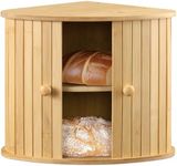 Navaris Wooden Bread Box - Countertop Kitchen Farmhouse Corner Wood Breadbox Container with Sliding Doors - 30 x 30 x 31 cm (11.81" x 11.81" x 12.20")