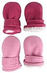 N'Ice Caps 2 Pairs Little Kids Baby Fleece Mittens - Easy-on Sherpa Lined (Pink/Fuchsia Pack - Infant No Thumbs, 6-18 Months)