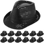 Panitay Black Western Sequin Hats for Women Men Glitter Hat Bulk Shining Hat Solid Color Costume Headwear Cowboy Disco Cap (12)