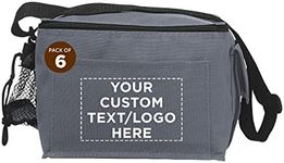 DISCOUNT PROMOS Custom Olympia Insulated Polyester Lunch Bags Set of 6, Personalized Bulk Pack - Meal Holder, Perfect for Work, Camping and Other Outdoor Events - Grey