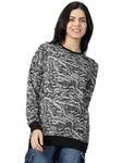 RodZen Oversized | Loose Fit |Full Sleeves 100% Cotton Round T-Shirt for Womens/Girls (ZigZagblack, XL)