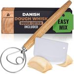 Danish Dough Whisk, Bread Whisk 13" with Dough Cutter - Sourdough Whisk for Baking with Stainless Steel Dough Hook, Bread Dough Whisk for Sourdough, Pizza, Pastry, Cake Batter, Kitchen Gifts for Mom