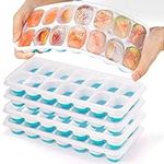 Ice Cube Trays 4 Pack, Easy-Release & Flexible 14-Ice Cube Trays with Spill-Resistant Removable Lid, Ice Trays for Freezer, Silicone Ice Cube Tray, Stackable Ice Trays with Covers (blue, 4)