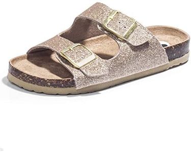 FITORY Girls Glitter Slide Sandals, Cork Slipper with Adjustable Straps for Little Kid Gold Size 12
