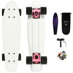 One Leopard® Mini Cruiser Skateboard, Minfly 22 Inch Complete Skateboard Retro Skateboard for Kids Teens & Adults, Classic Plastic Skateboards, T-Tool & Grip Tape & Stikers & Carry Bag Included