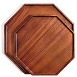 Hamdan Collection Acacia Wood Serving Trays - Set of 2 (12-Inch and 10-Inch Plates) Wooden Home Decor Platters for Fruit, Vegetable