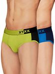 XYXX Men's Underwear Dualist IntelliSoft Antimicrobial Micro Modal Brief Pack of 2 (Brilliant Blue & Black Iris;Lime Punch & Black; M)