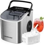 Ice Maker for Countertop, 1.2L 12KG Stainless Steel Portable Icemaker Cube Makers, 26lbs Ice/24Hrs, with Self-Cleaning Feature, Ice Spoon and Basket, for Home, Kitchen, Camping, Party (Silver)